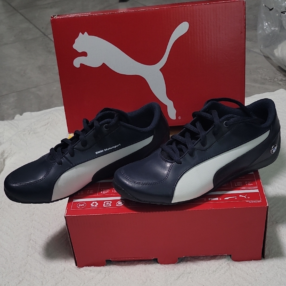 BMW Puma JuniorsNavy and White Sneakers